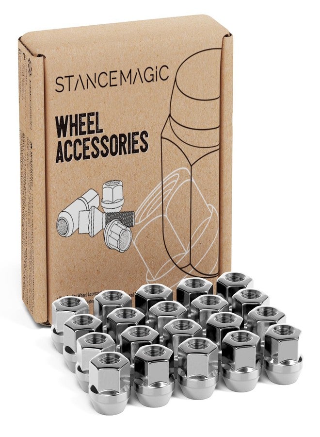 StanceMagic 20pcs Chrome Open End Lug Nuts - 7/16" x20 Threads - 0.81" Length - Cone Conical Taper Acorn Seat - 19mm 3/4" Hex - Compatible with Buick Chevy Chevrolet Pontiac Oldsmobile Cutlass Supreme - Image 1